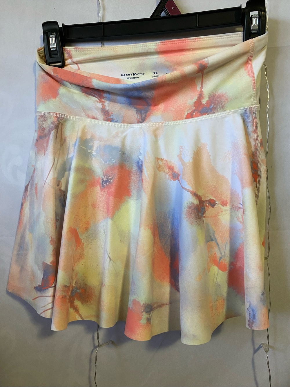 Old Navy Skater Skirt in Coral, Blue & Cream Watercolor Print